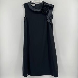 Rickie Freeman Teri Jon Black‎ Rosette Ruffle Neck Shift Cocktail Dress 10